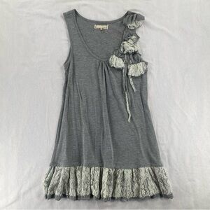 A'Reve Gray Lace-Trim Sleeveless Mini Dress